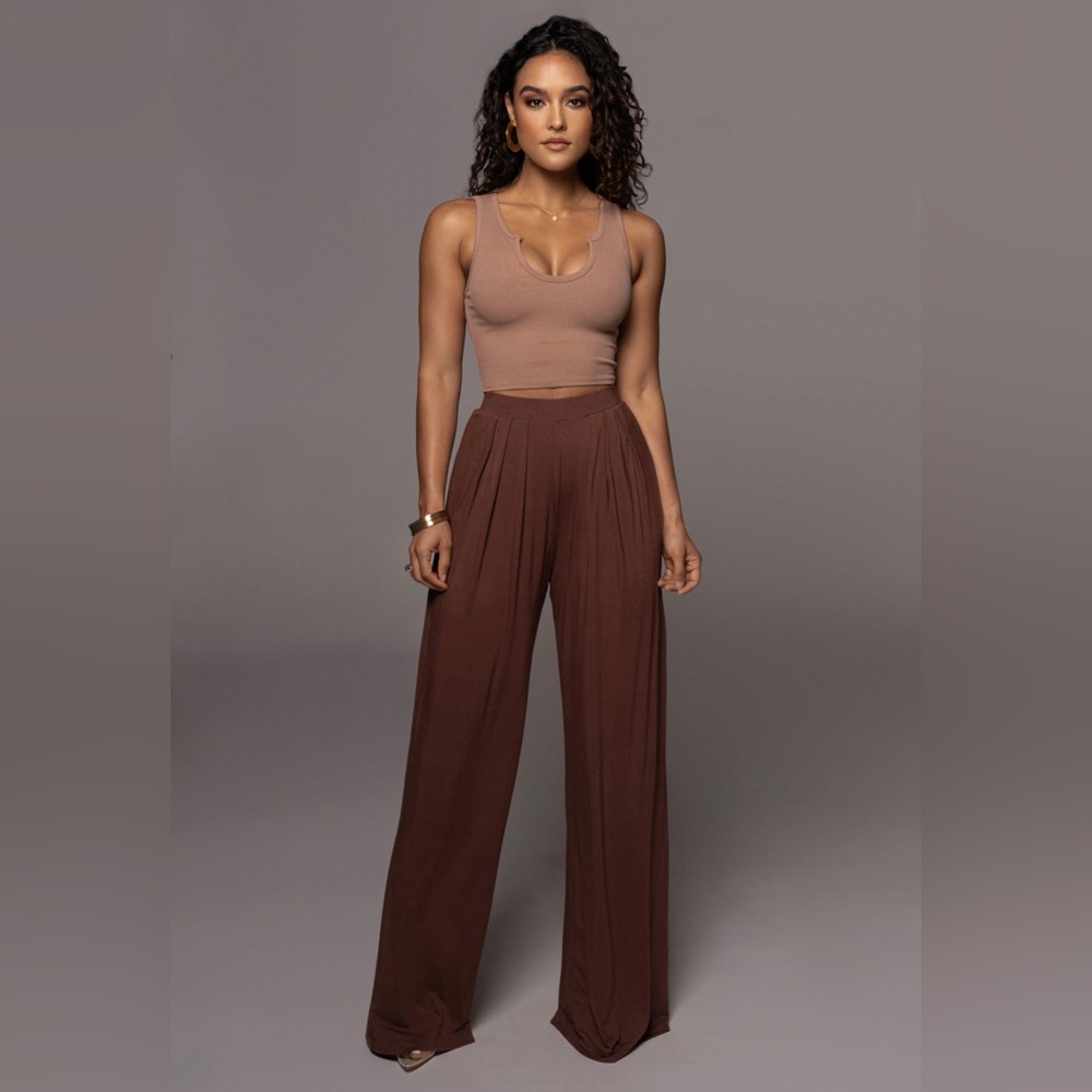 JLUXLABEL JLUXBASIX CHOCOLATE DEVYN WIDE LEG PANTS